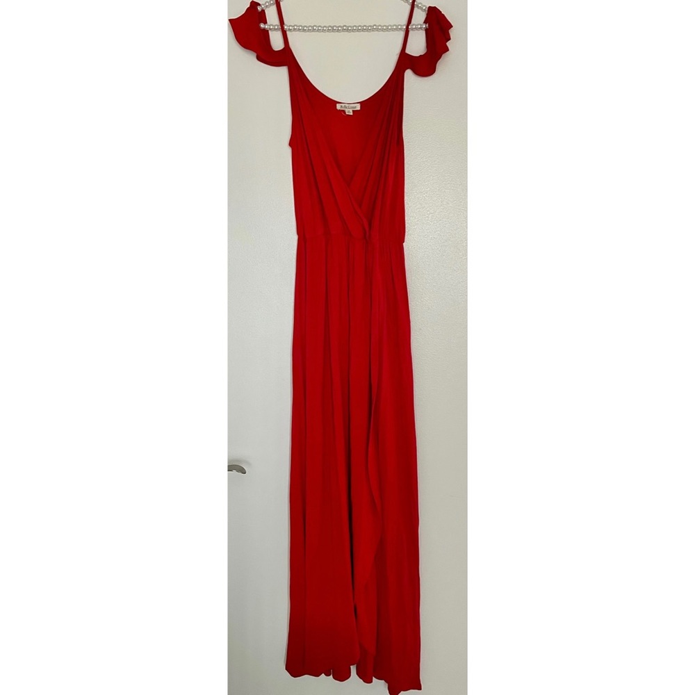 Flirty Cold Shoulder Wrap Red Stretch High Low Maxi Dress M